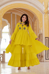 Women's Rayon Kurta with Sharara and Dupatta Set